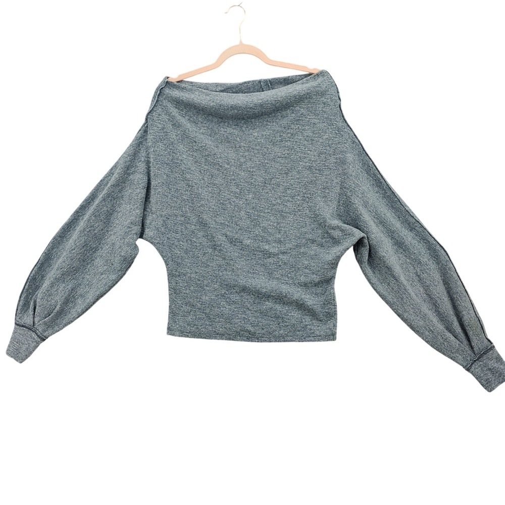 We The Free Womens Boho Gorpcore Top XS Blueish Gray Boat Neck Dolman Sleeve
